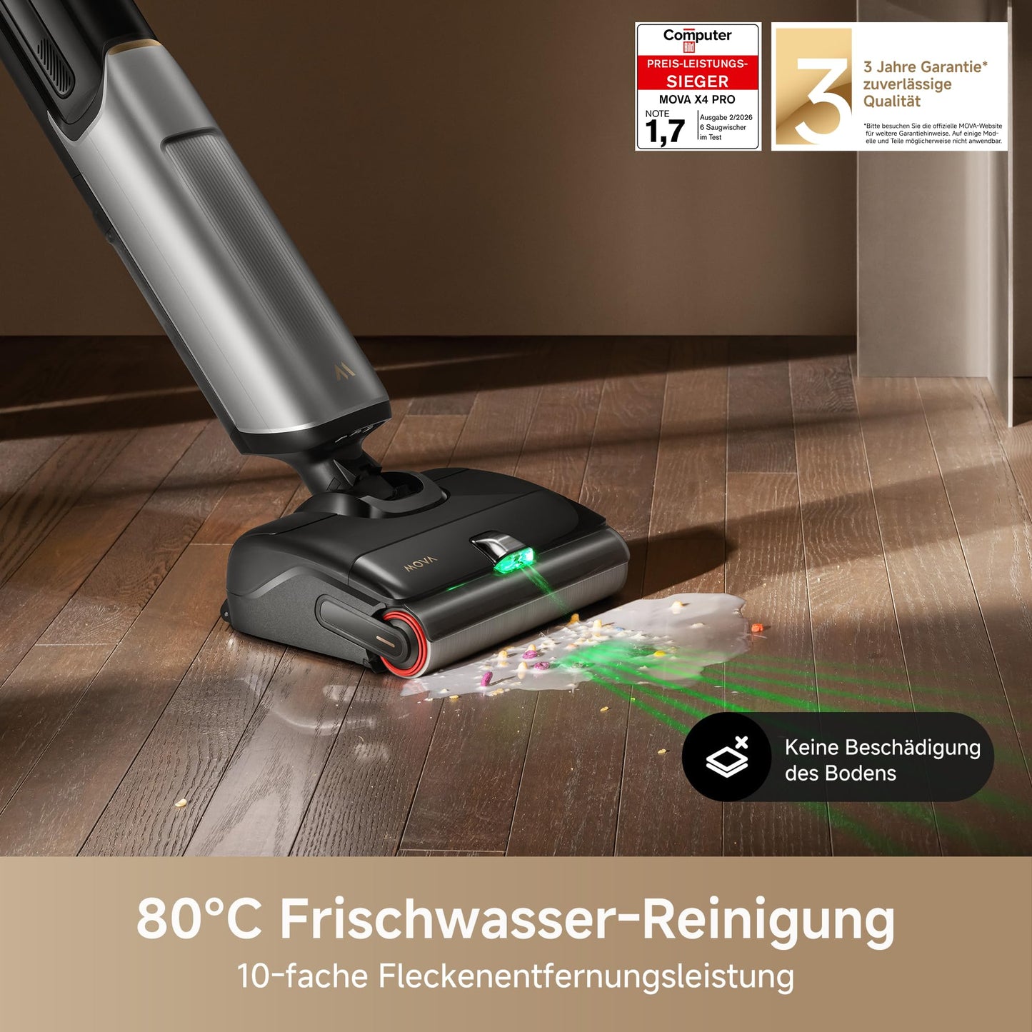 MOVA X4 Pro Nass-Trocken-Sauger, 20.000 Pa, Selbstreinigung 100 °C, Doppelkante